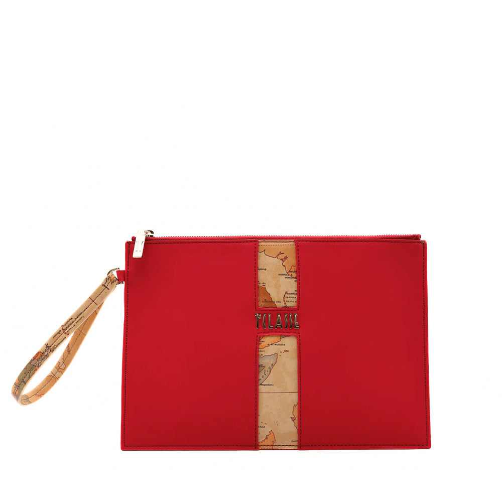 Flache Clutch mit Armband 1A Classe Alviero Martini Journey Geo Linie Dunkelrot PN97