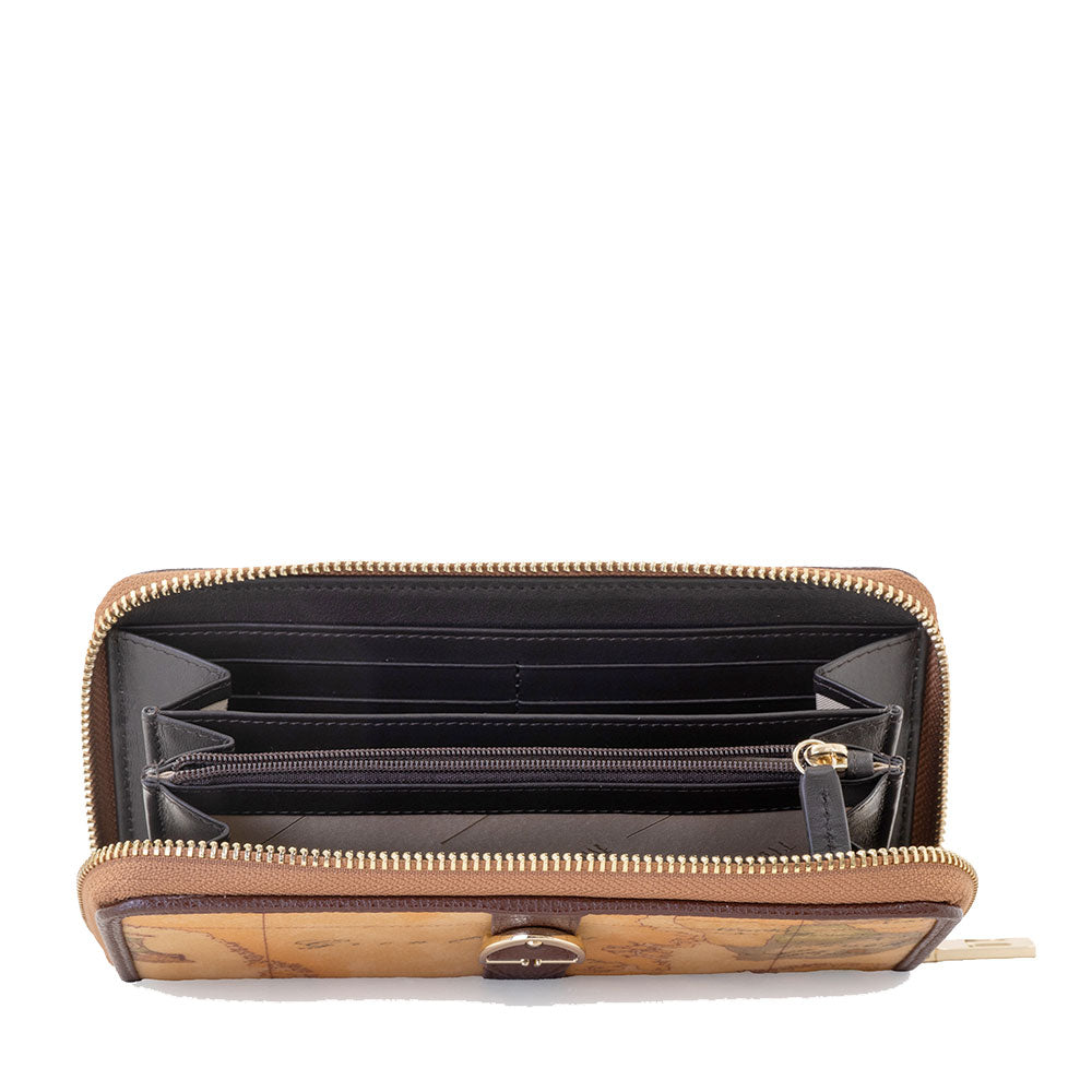 Portafoglio Donna Zip Around 1A Classe Alviero Martini linea Valley Geo Mogano e Geo Classic PP01