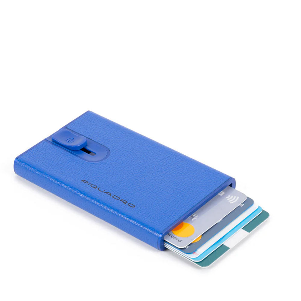 Portacarte PIQUADRO in Pelle e Alluminio con RFID Colore Blu - PP4825EMR
