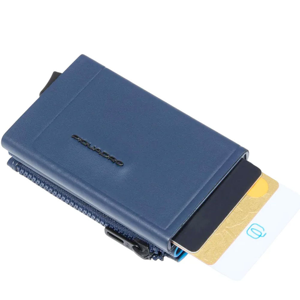 Portacarte PIQUADRO in Pelle e Alluminio con RFID Blu Linea Atlas - PP5585S138R