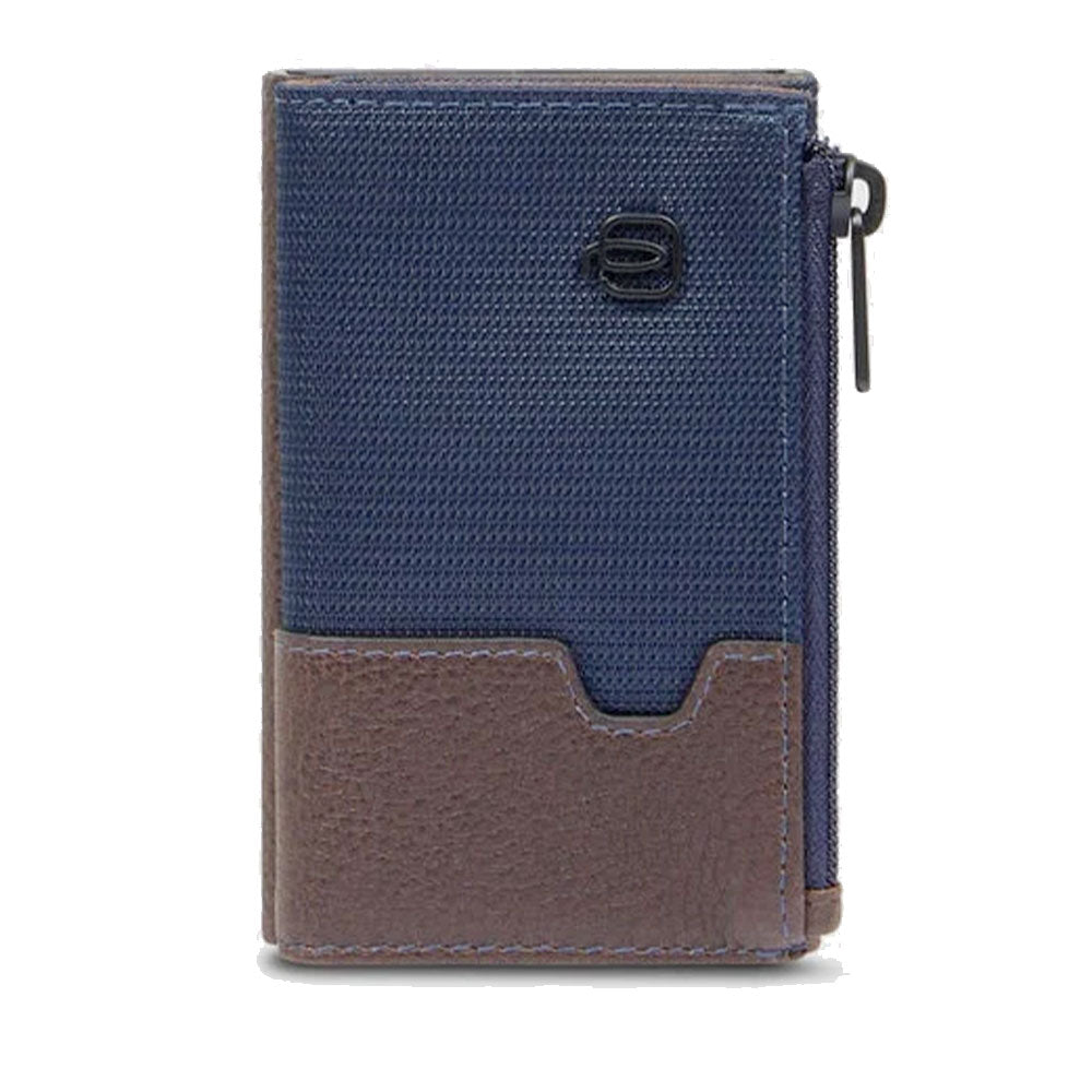 Portacarte PIQUADRO in Tessuto e Pelle e Alluminio con RFID Colore Blu- Testa Moro - PP5585W138R