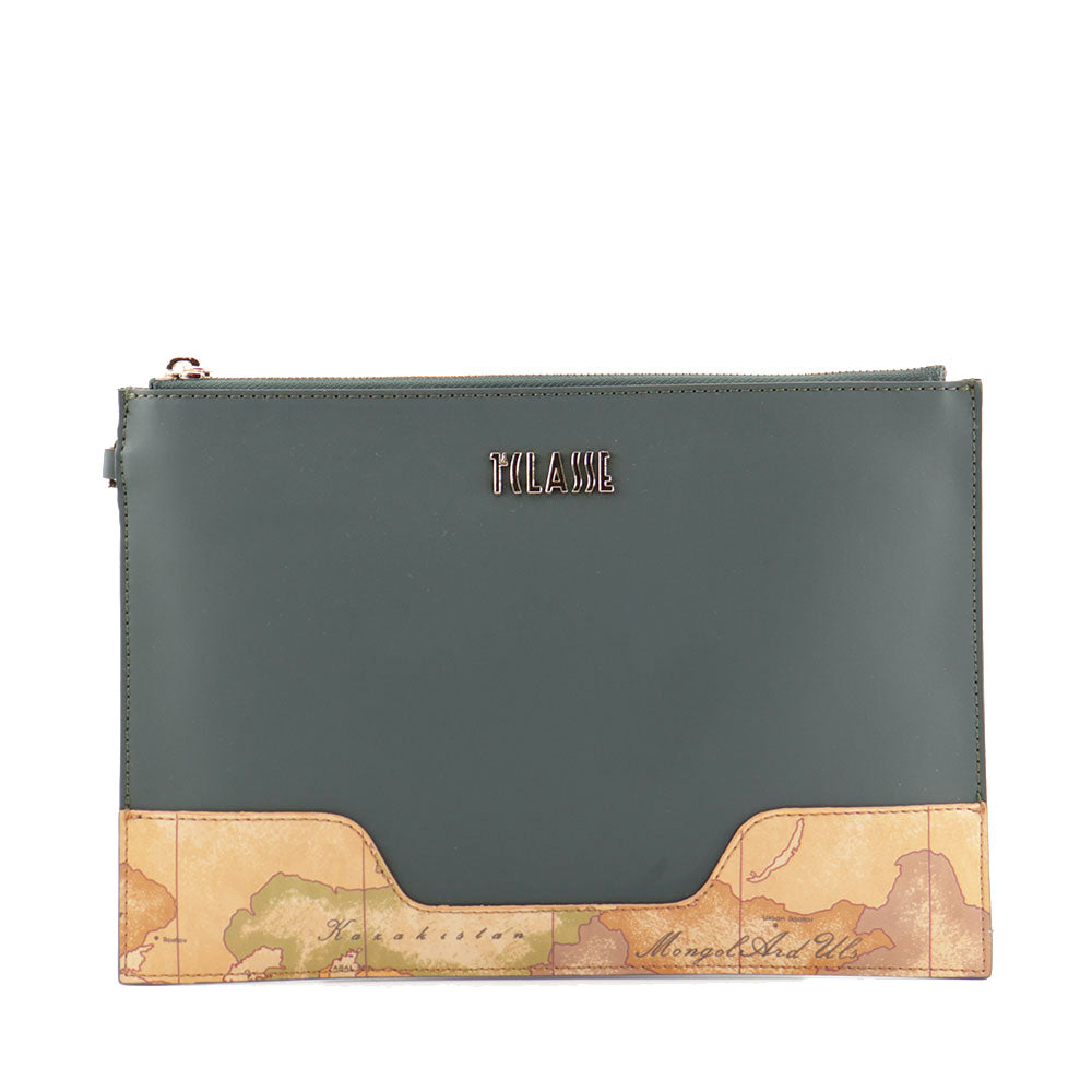 Clutch Donna 1A Classe Alviero Martini linea Frost Geo in Tessuto Gommato Verde Bottiglia PP55