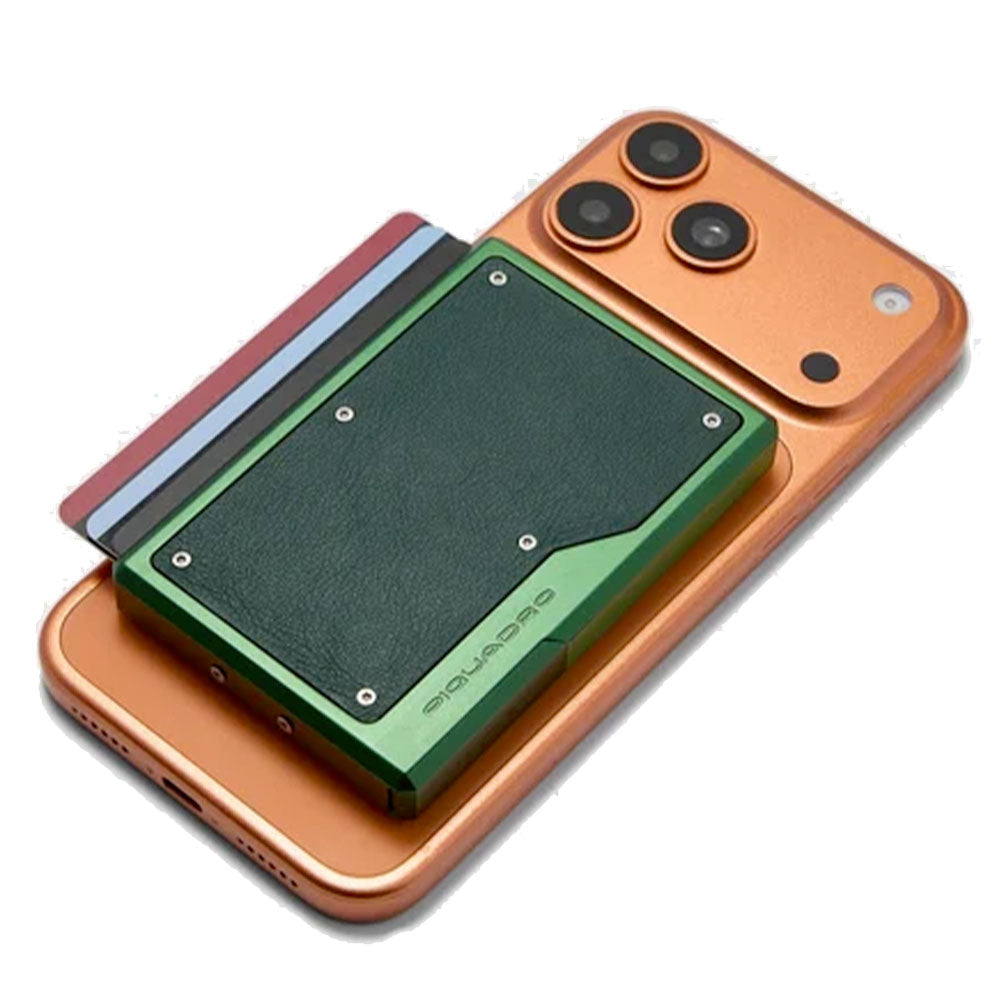 Portacarte PIQUADRO MagSafe in Alluminio e Pelle Colore Verde - PP7201S145R