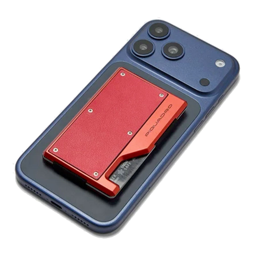 Portacarte PIQUADRO MagSafe in Alluminio e Pelle con Fascia Elastica Colore Arancione - PP7203S145R