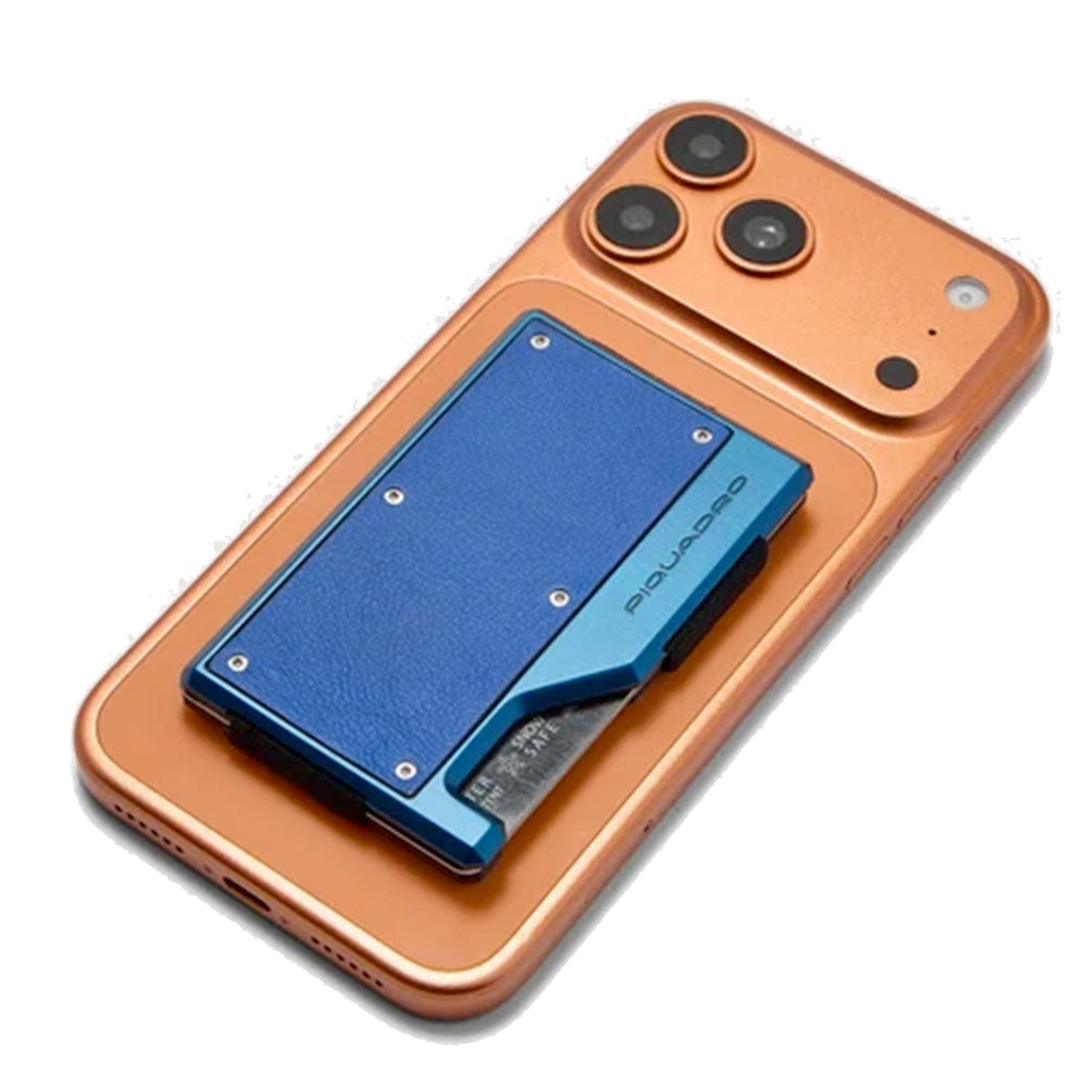 Portacarte PIQUADRO MagSafe in Alluminio e Pelle con Fascia Elastica Colore Blu - PP7203S145R