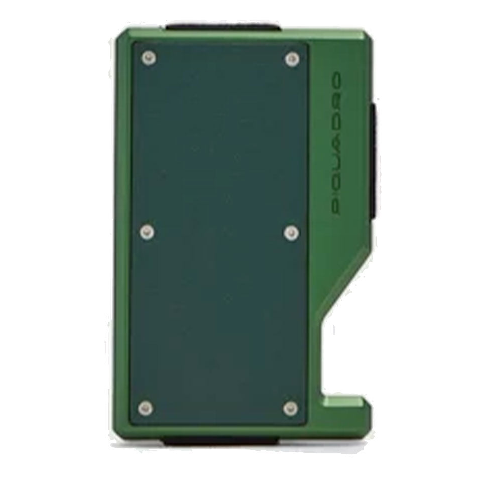 Portacarte PIQUADRO MagSafe in Alluminio e Pelle con Fascia Elastica Colore Verde - PP7203S145R