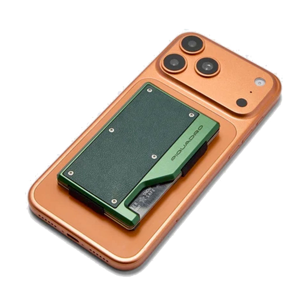 Portacarte PIQUADRO MagSafe in Alluminio e Pelle con Fascia Elastica Colore Verde - PP7203S145R