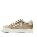 Sneakers PATRIZIA PEPE Girl con Glitter Oro All Over e Inserti in Pelle Beige