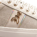 Sneakers Platform PATRIZIA PEPE Girl linea Flyglitter in Pelle e Glitter Off White e Platino
