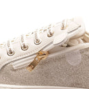 Sneakers Platform PATRIZIA PEPE Girl linea Flyglitter in Pelle e Glitter Off White e Platino
