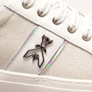 Sneakers Platform PATRIZIA PEPE Girl linea Flyglitter in Pelle e Glitter Bianco Argento