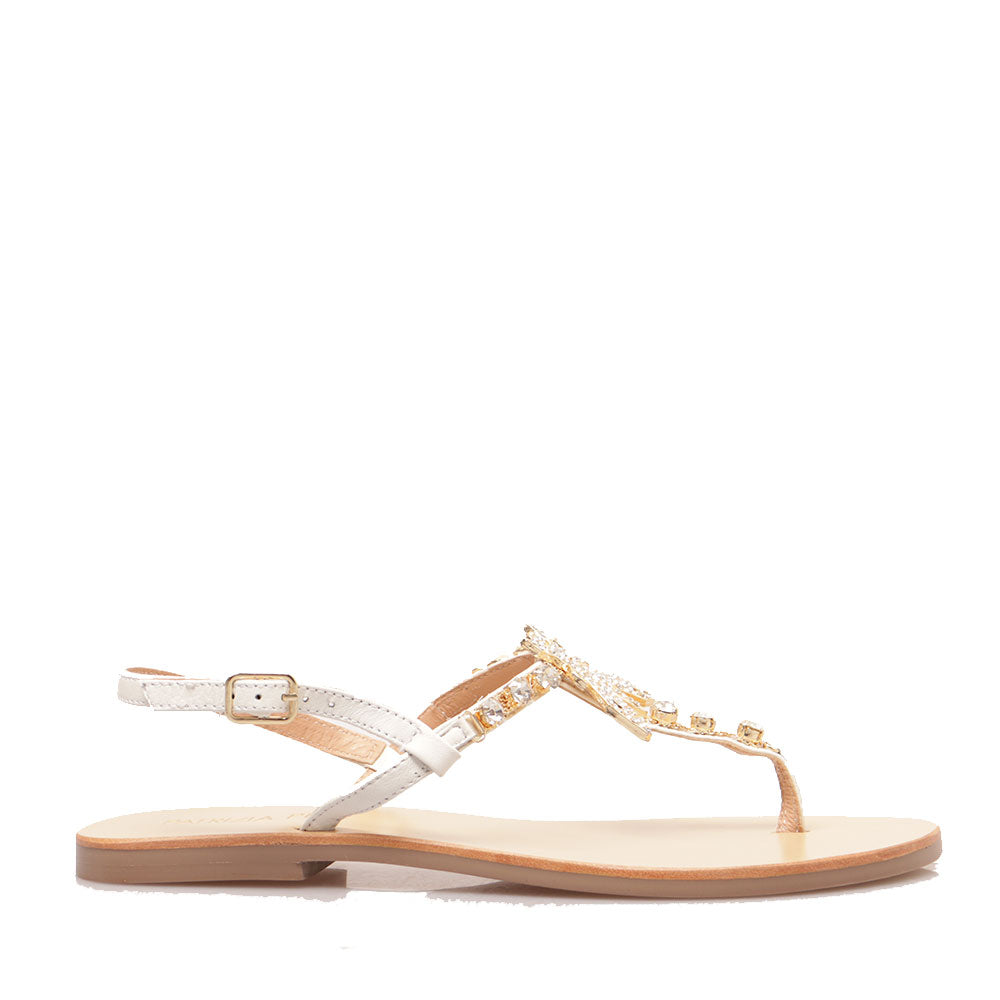 Sandali Infradito Flat PATRIZIA PEPE Girl linea Fly Gioiello Sandal in Pelle Bianca