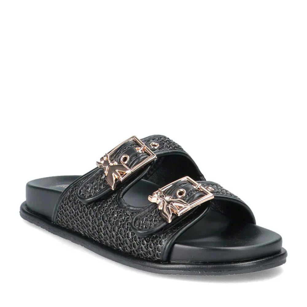 Ciabatte Doppia Fascia PATRIZIA PEPE Girl linea Flyrafia Sandal in Rafia Intrecciata Nera