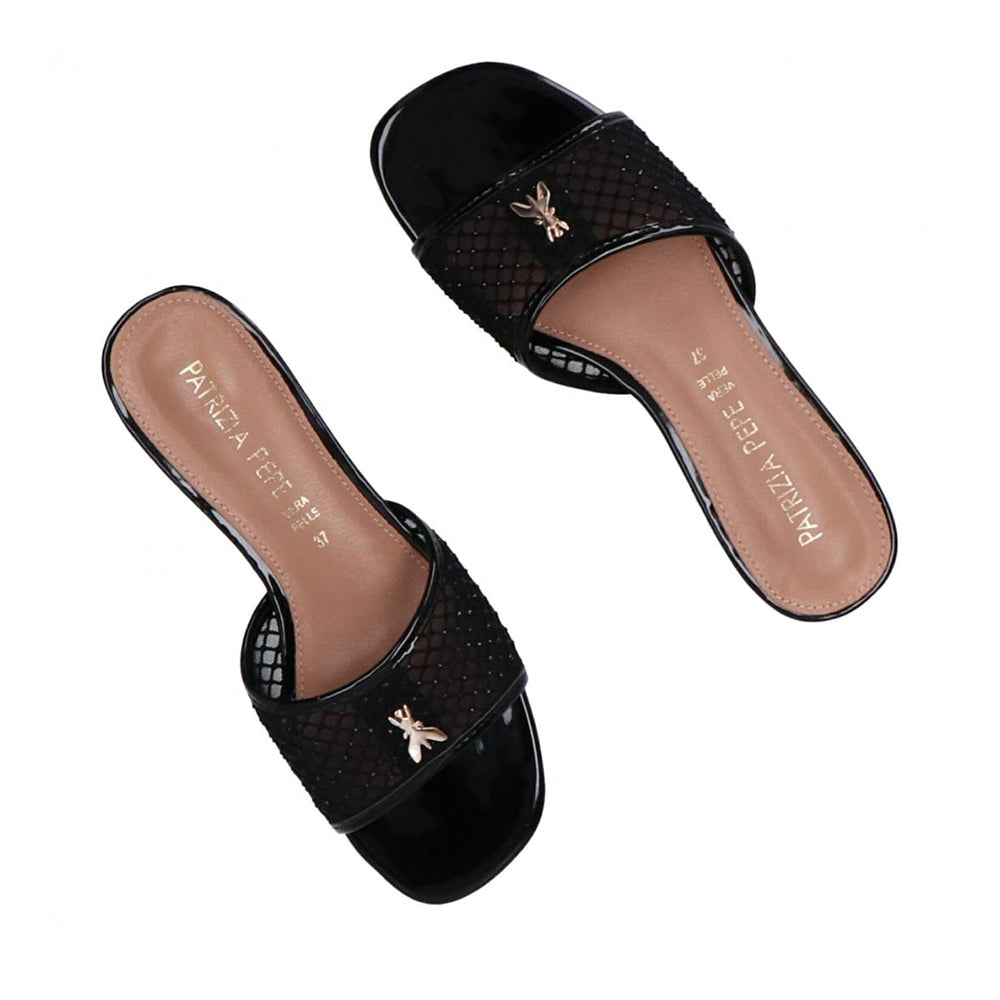 Ciabatte PATRIZIA PEPE Girl linea Flynet Sandal in Rete Nera con Strass