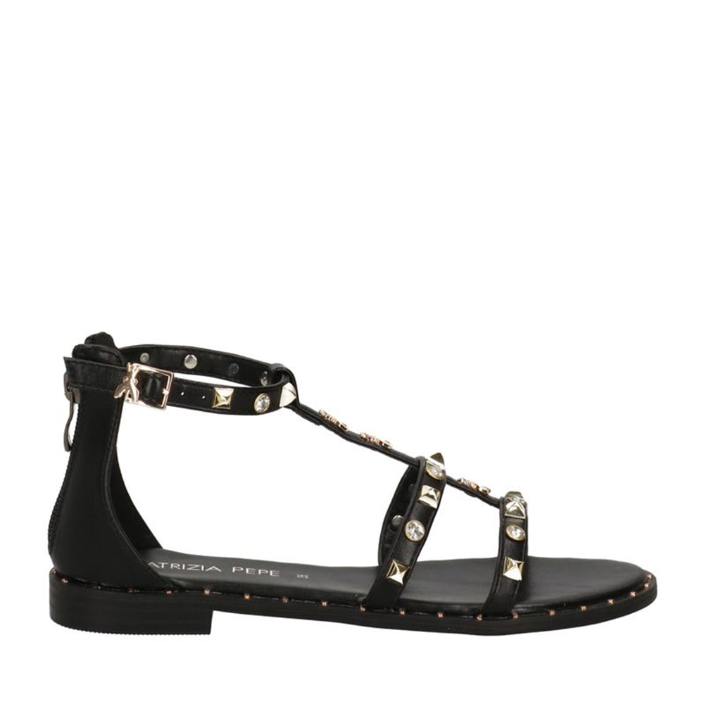 Sandali Flat PATRIZIA PEPE Girl linea Flystuds Sandal in Eco Nappa Nera