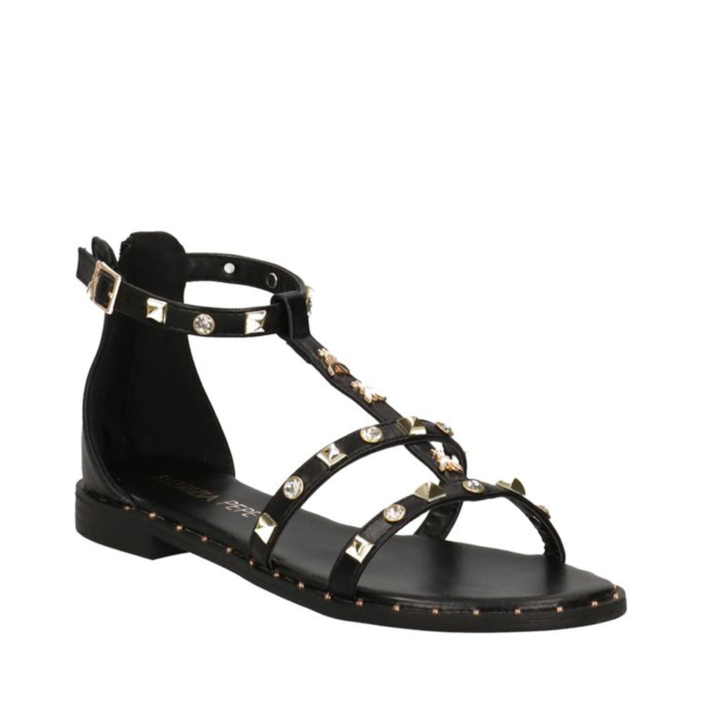 Sandali Flat PATRIZIA PEPE Girl linea Flystuds Sandal in Eco Nappa Nera