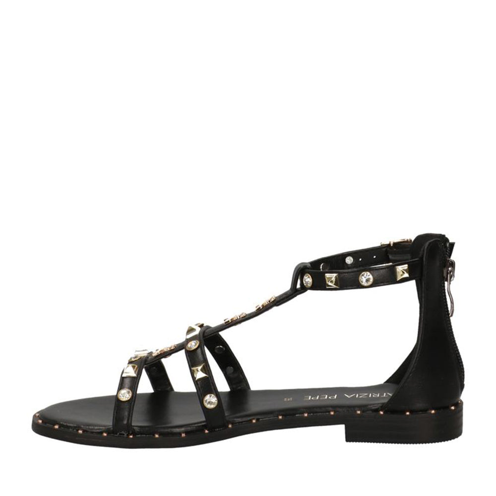 Sandali Flat PATRIZIA PEPE Girl linea Flystuds Sandal in Eco Nappa Nera