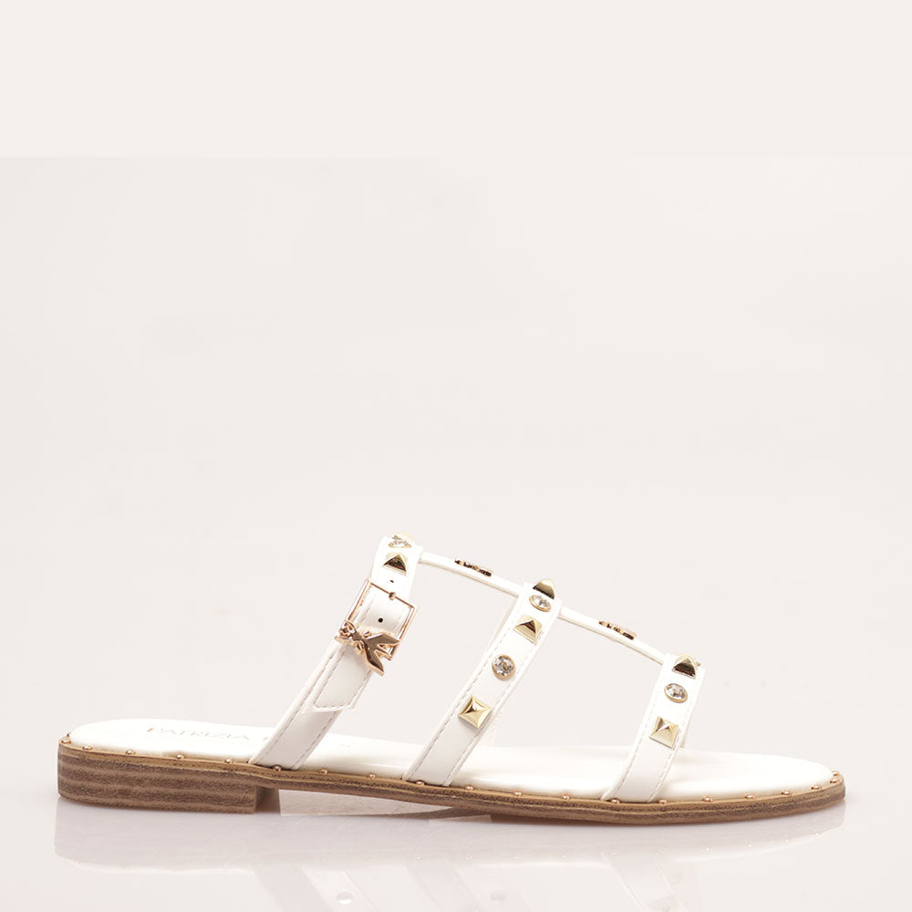 Ciabatte Flat PATRIZIA PEPE Girl linea Flystuds Sandal in Eco Nappa Bianca