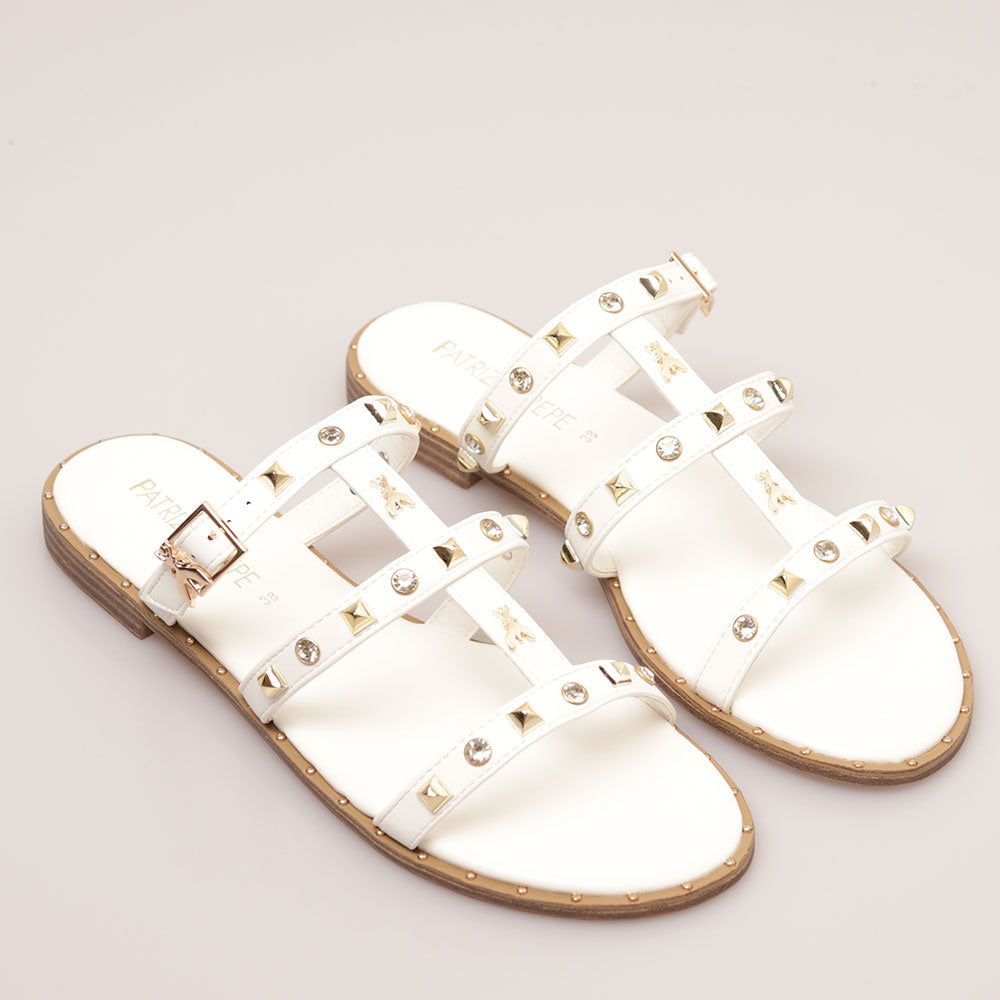 Ciabatte Flat PATRIZIA PEPE Girl linea Flystuds Sandal in Eco Nappa Bianca