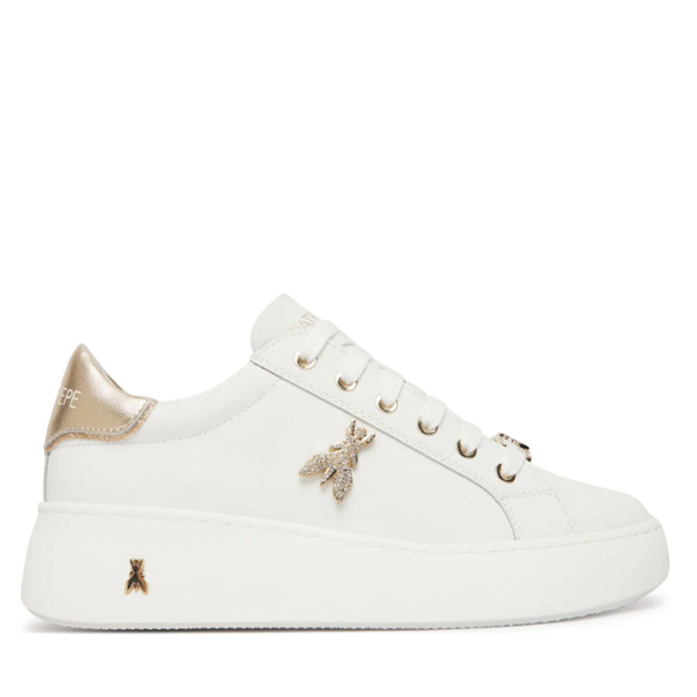 Sneakers Platform PATRIZIA PEPE Girl in Pelle Bianca con Logo Gioiello