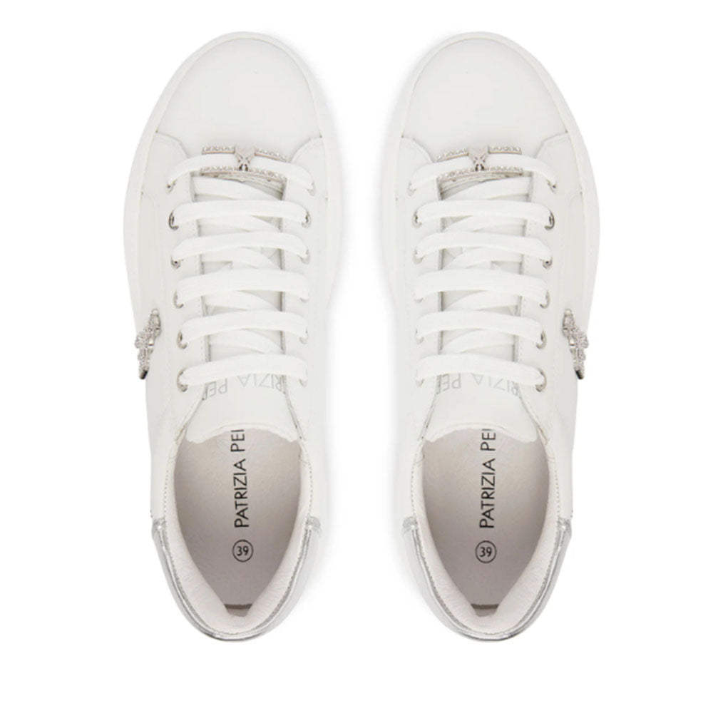 Sneakers Platform PATRIZIA PEPE Girl in Pelle Bianca con Logo Gioiello Silver