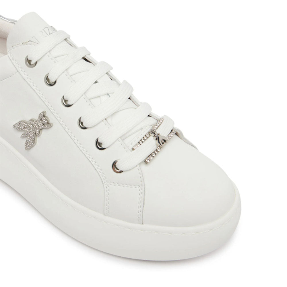 Sneakers Platform PATRIZIA PEPE Girl in Pelle Bianca con Logo Gioiello Silver