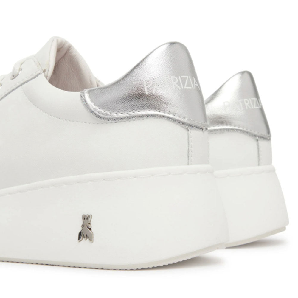 Sneakers Platform PATRIZIA PEPE Girl in Pelle Bianca con Logo Gioiello Silver