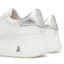 Sneakers Platform PATRIZIA PEPE Girl in Pelle Bianca con Logo Gioiello Silver