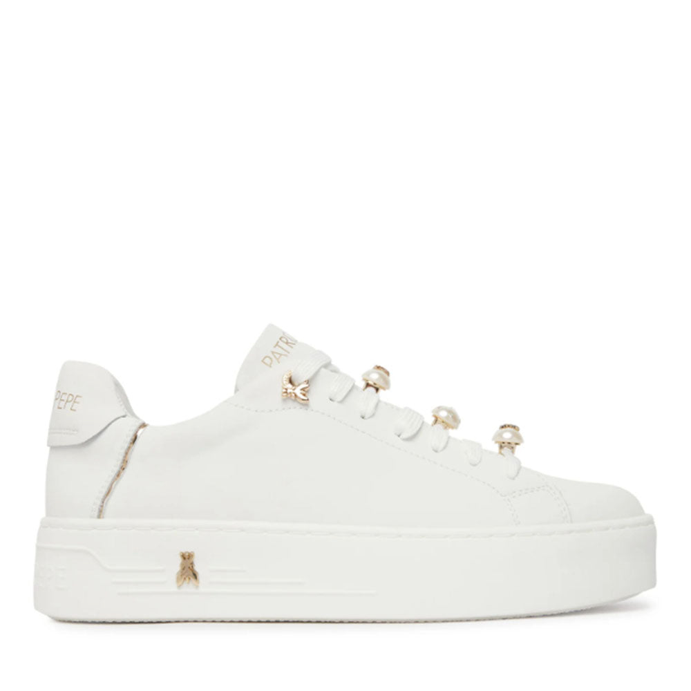 Sneakers Platform PATRIZIA PEPE Girl in Pelle Bianca con Perle