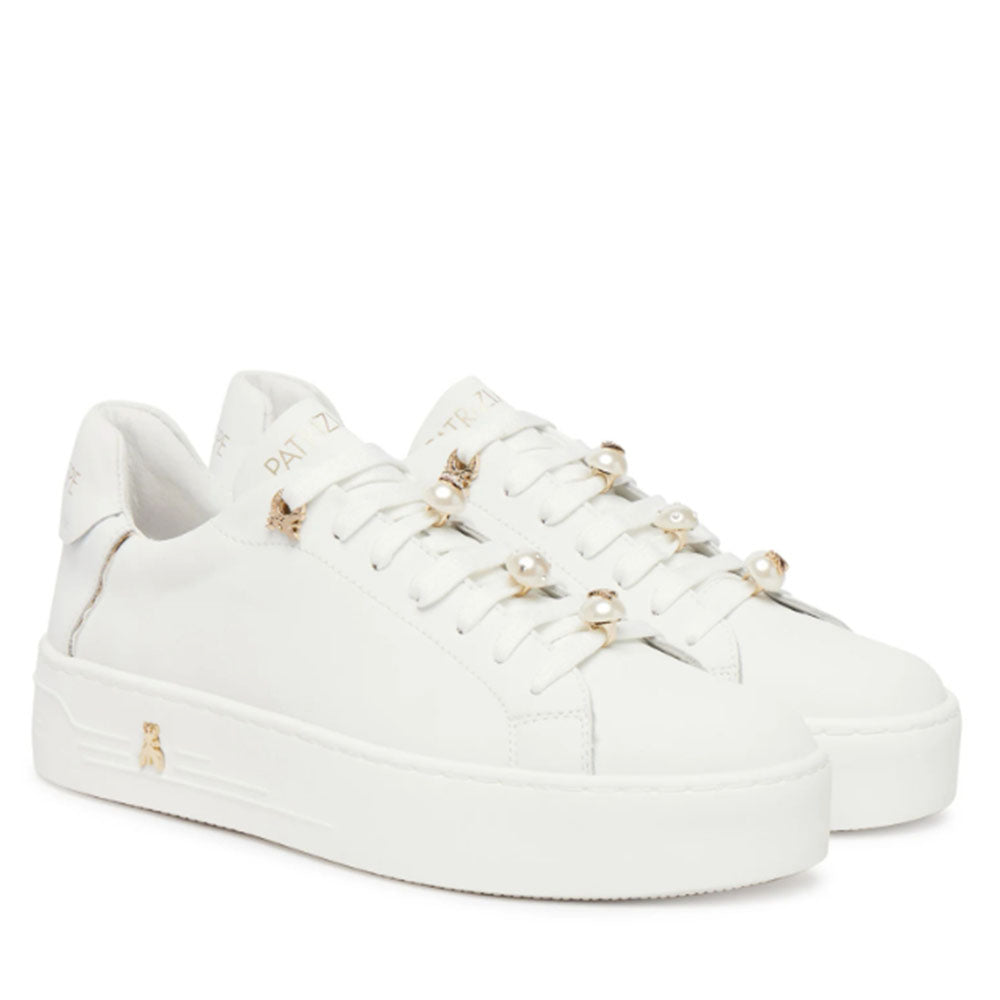 Sneakers Platform PATRIZIA PEPE Girl in Pelle Bianca con Perle