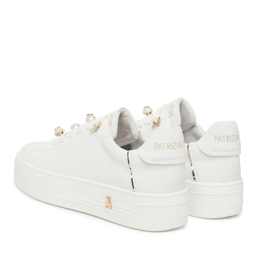 Sneakers Platform PATRIZIA PEPE Girl in Pelle Bianca con Perle