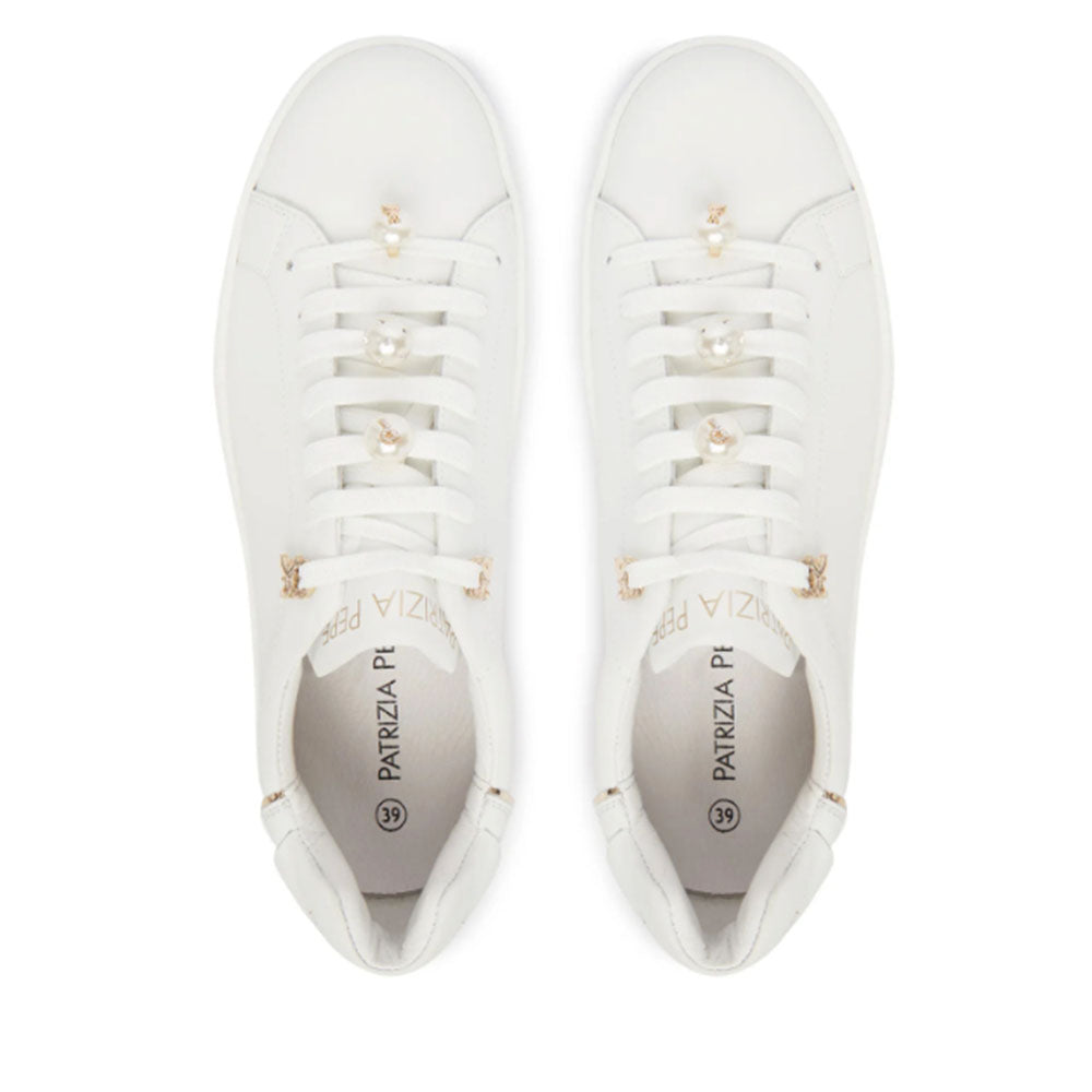 Sneakers Platform PATRIZIA PEPE Girl in Pelle Bianca con Perle