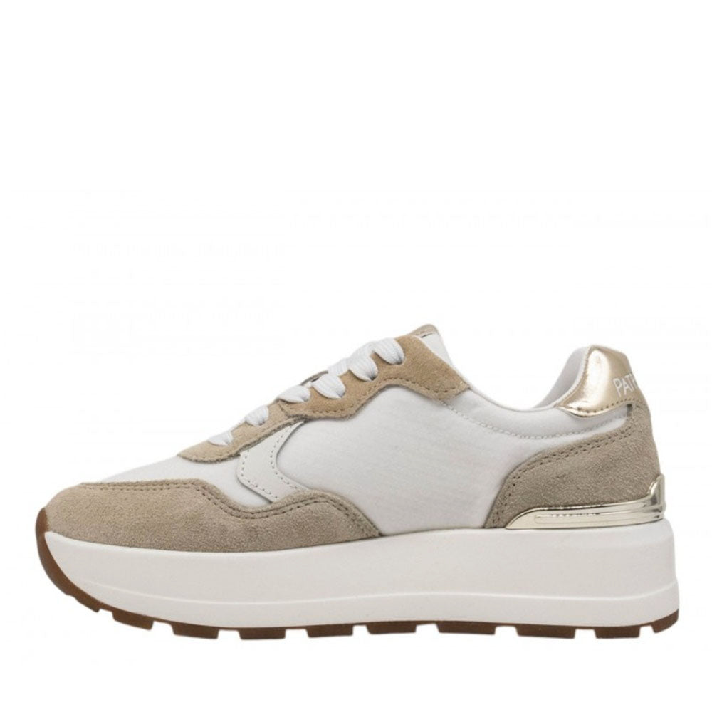 Sneakers Runnging PATRIZIA PEPE Girl in Tessuto Bianco e Suede color Sabbia