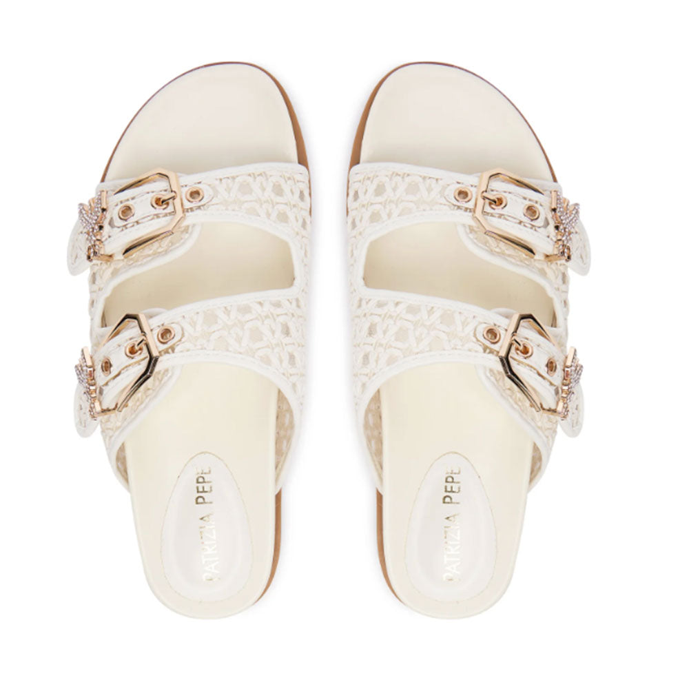 Ciabatte Doppia Fascia PATRIZIA PEPE Girl linea Fly Sandal in Ecovitello Intrecciato Bianco