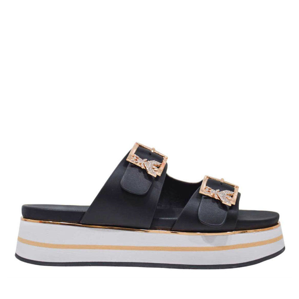 Ciabatte Platform Doppia Fascia PATRIZIA PEPE Girl linea Flyplat Sandal in Pelle Nera