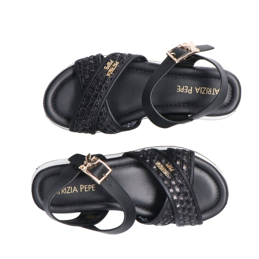 Sandali Platform PATRIZIA PEPE Girl linea Flyplat Sandal in Econappa Intrecciata Nera