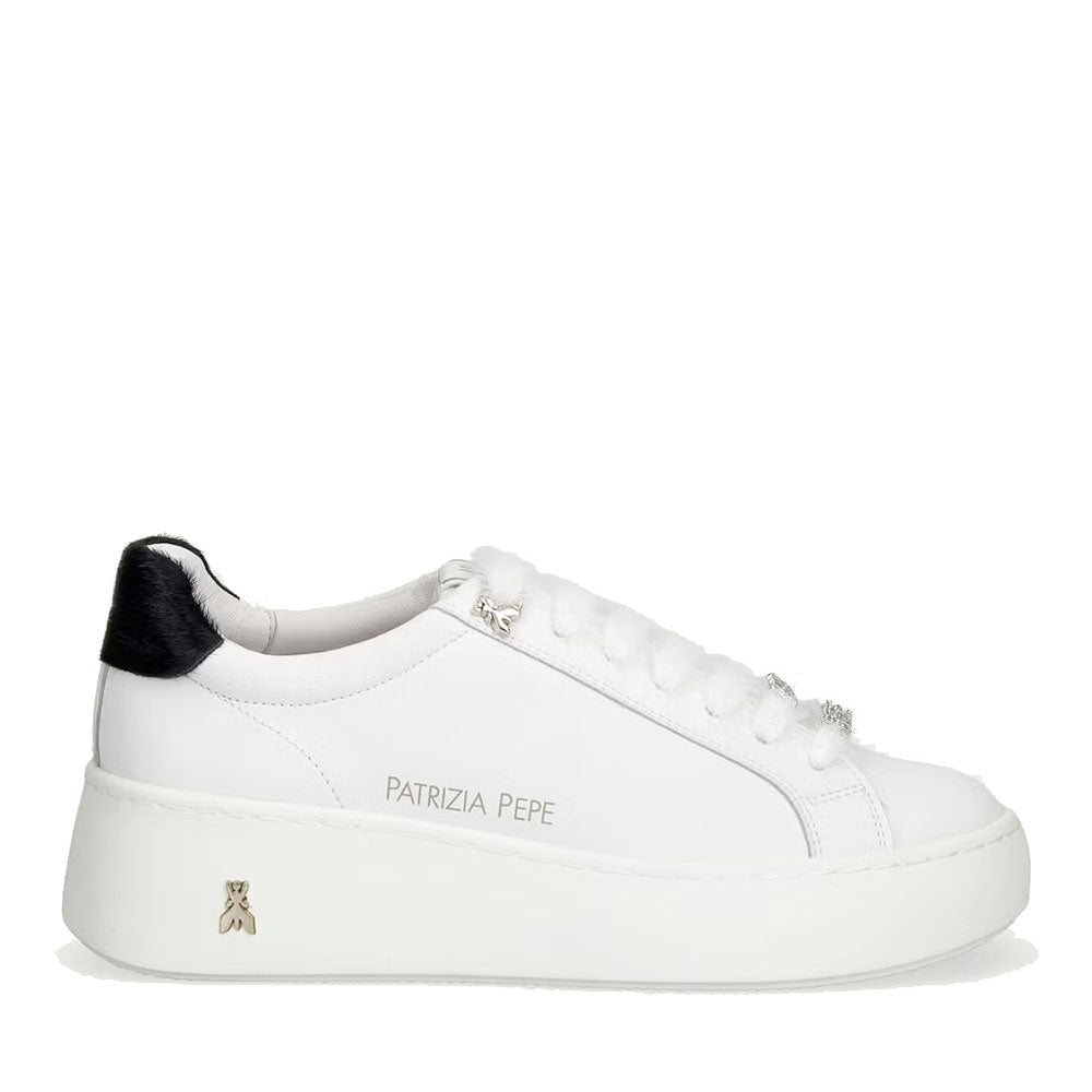 Sneakers Platform PATRIZIA PEPE Girl linea Fly New Water in Pelle Bianca e Inserto in Cavallino Nero