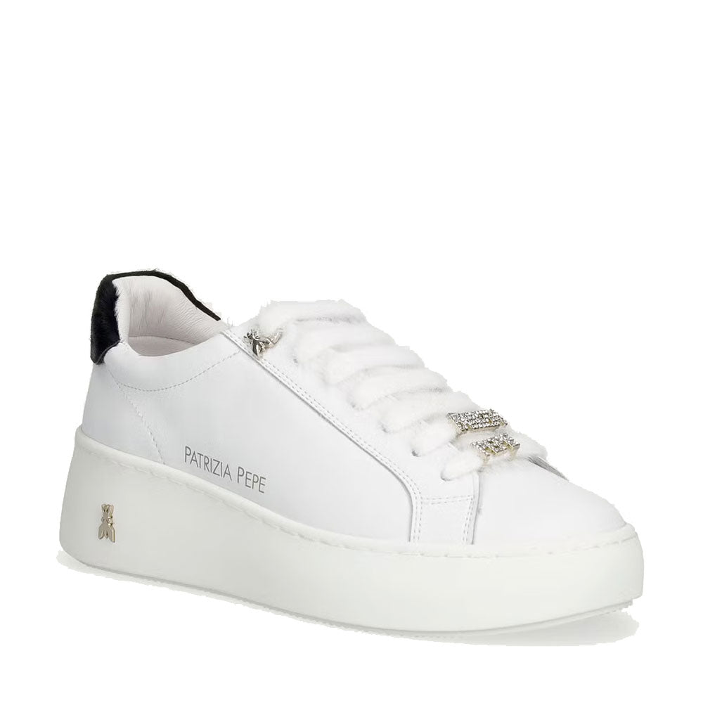 Sneakers Platform PATRIZIA PEPE Girl linea Fly New Water in Pelle Bianca e Inserto in Cavallino Nero