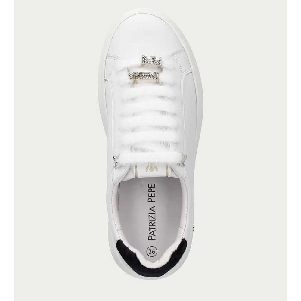 Sneakers Platform PATRIZIA PEPE Girl linea Fly New Water in Pelle Bianca e Inserto in Cavallino Nero
