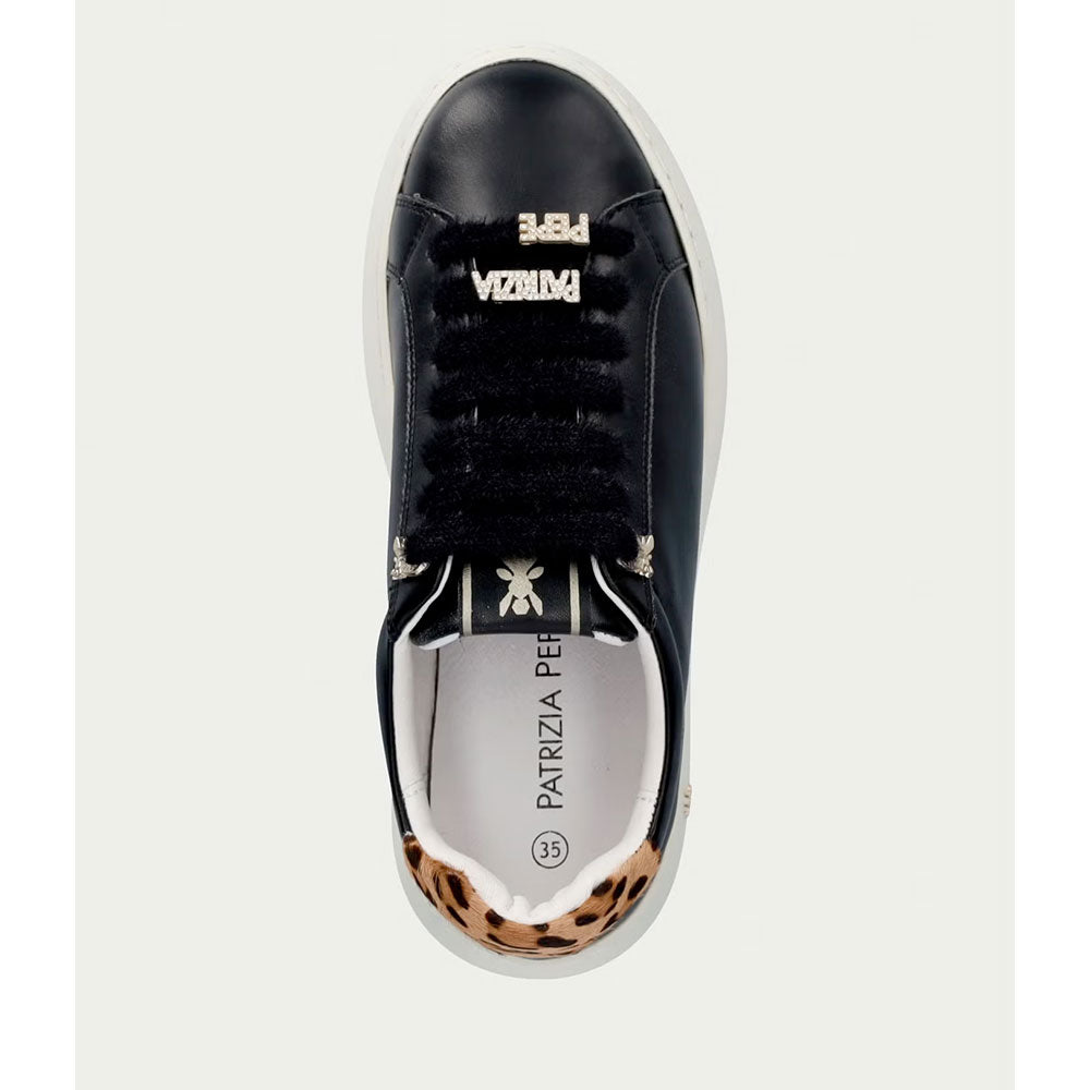 Sneakers Platform PATRIZIA PEPE Girl linea Fly New Water in Pelle Nera e Inserto in Cavallino Leopardato