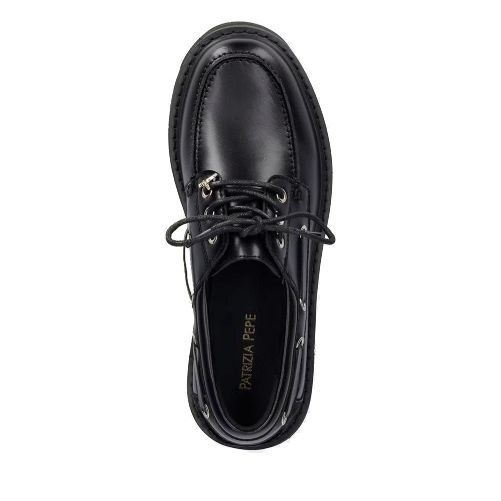 Mocassini Stringati Platform PATRIZIA PEPE Girl linea Fly Cult Barca in Pelle Nera