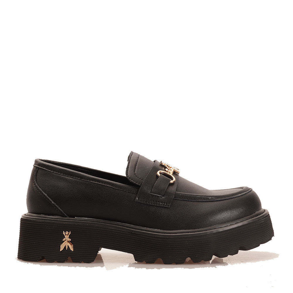 Mocassino PATRIZIA PEPE Girl linea Light Fly in Eco Vitello Nero con Morsetto Logato