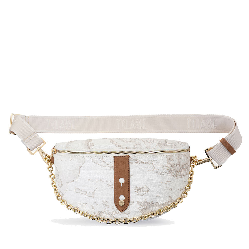 Marsupio Donna 1A Classe Alviero Martini linea Escape Geo stampa Geo White e Cuoio PQ09