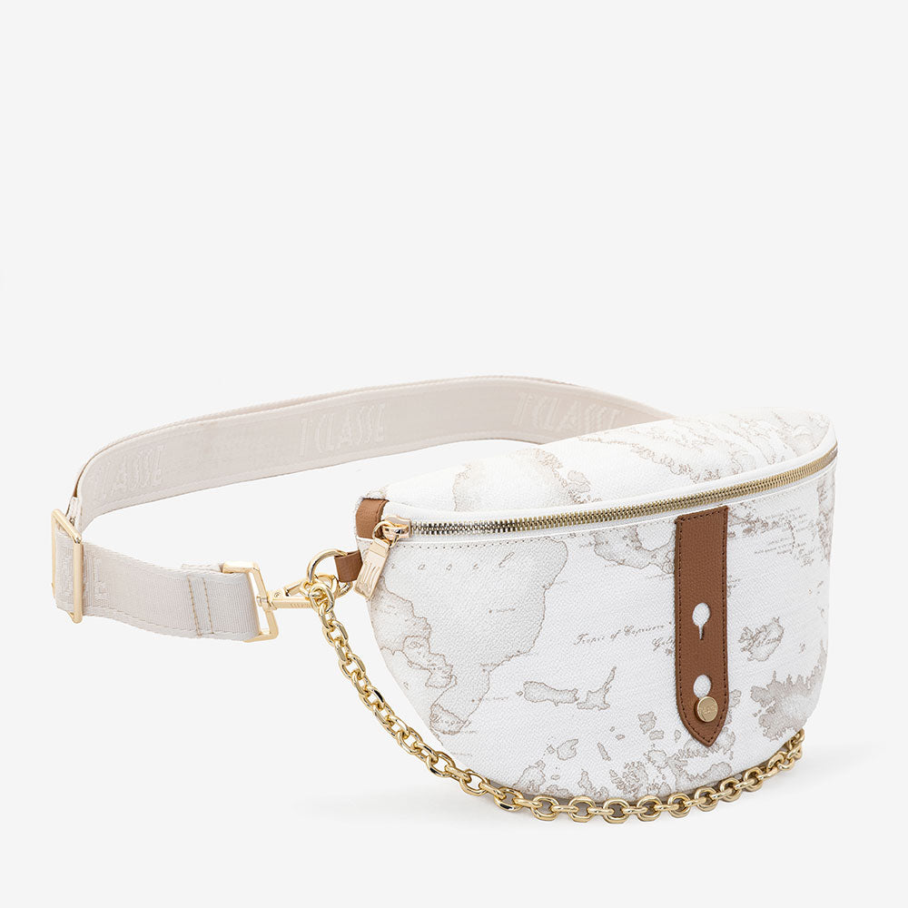 Marsupio Donna 1A Classe Alviero Martini linea Escape Geo stampa Geo White e Cuoio PQ09