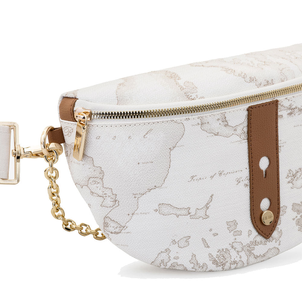 Marsupio Donna 1A Classe Alviero Martini linea Escape Geo stampa Geo White e Cuoio PQ09