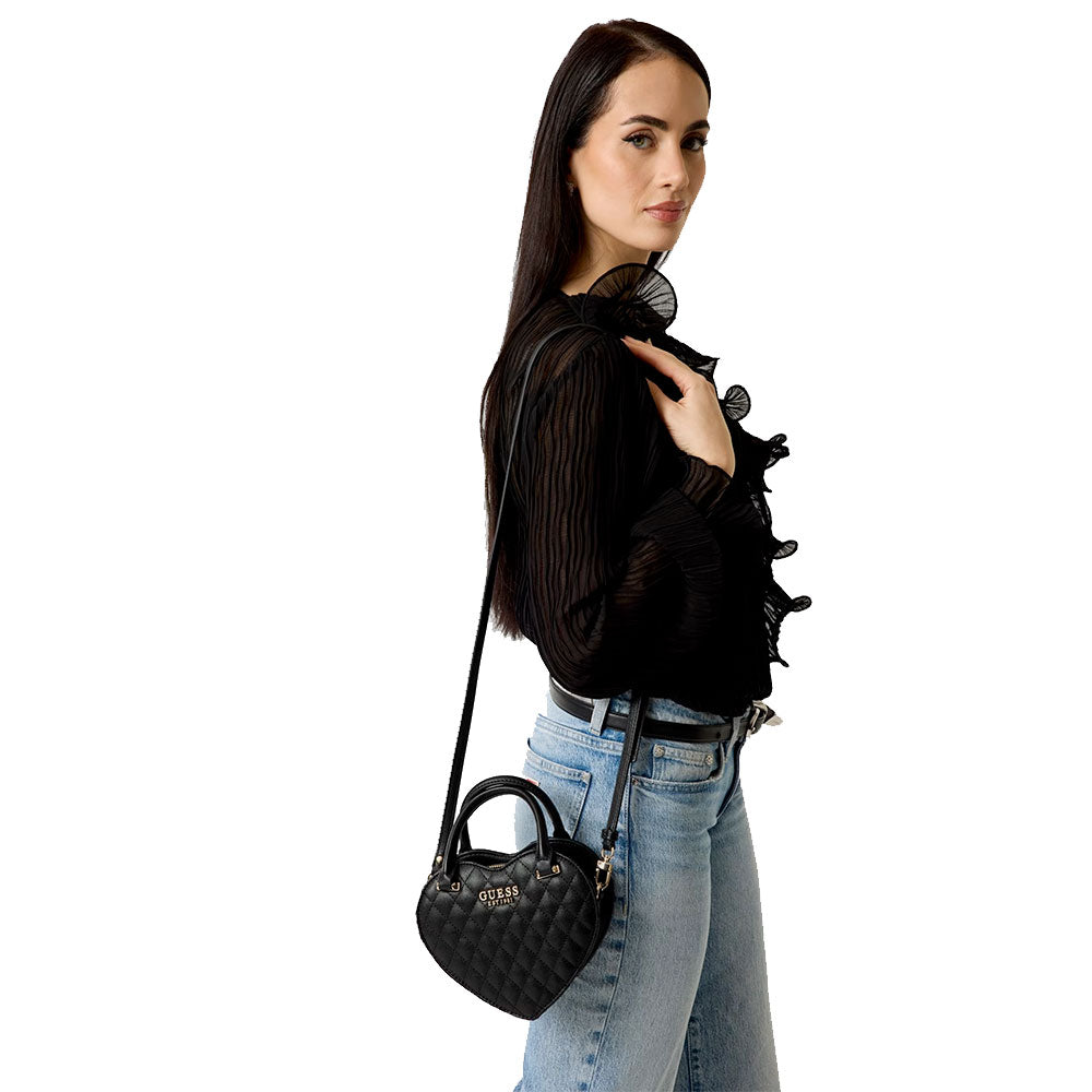 Women's Black Heart-Shaped Mini Handbag GUESS Atabey
