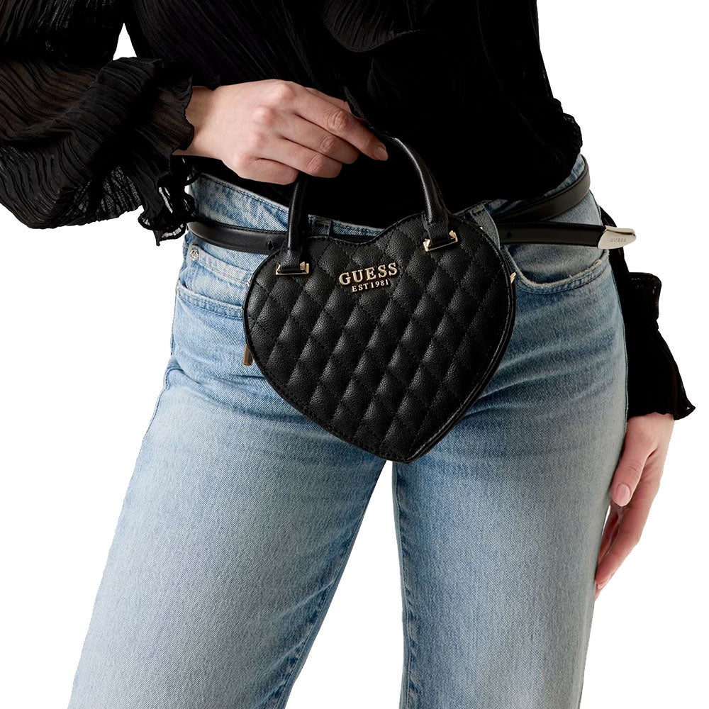Borsa Donna Mini a Mano GUESS a Forma di Cuore Linea Atabey Colore Nero