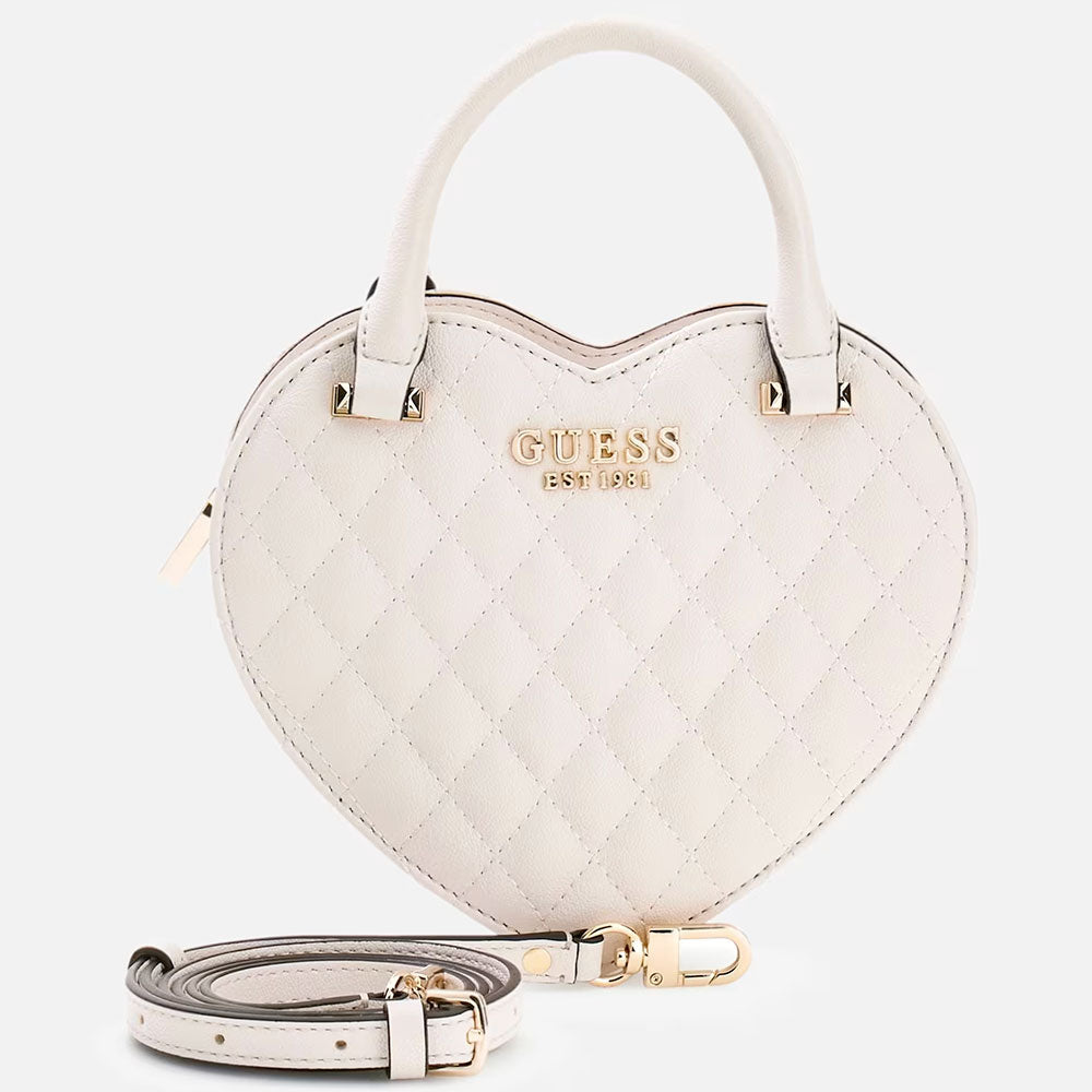 Kleine Damen-Henkeltasche GUESS Modell Atabey in Herzform in Off White