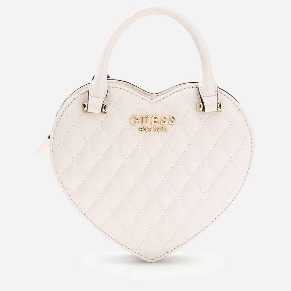Borsa Donna Mini a Mano GUESS a Forma di Cuore Linea Atabey Colore Off White
