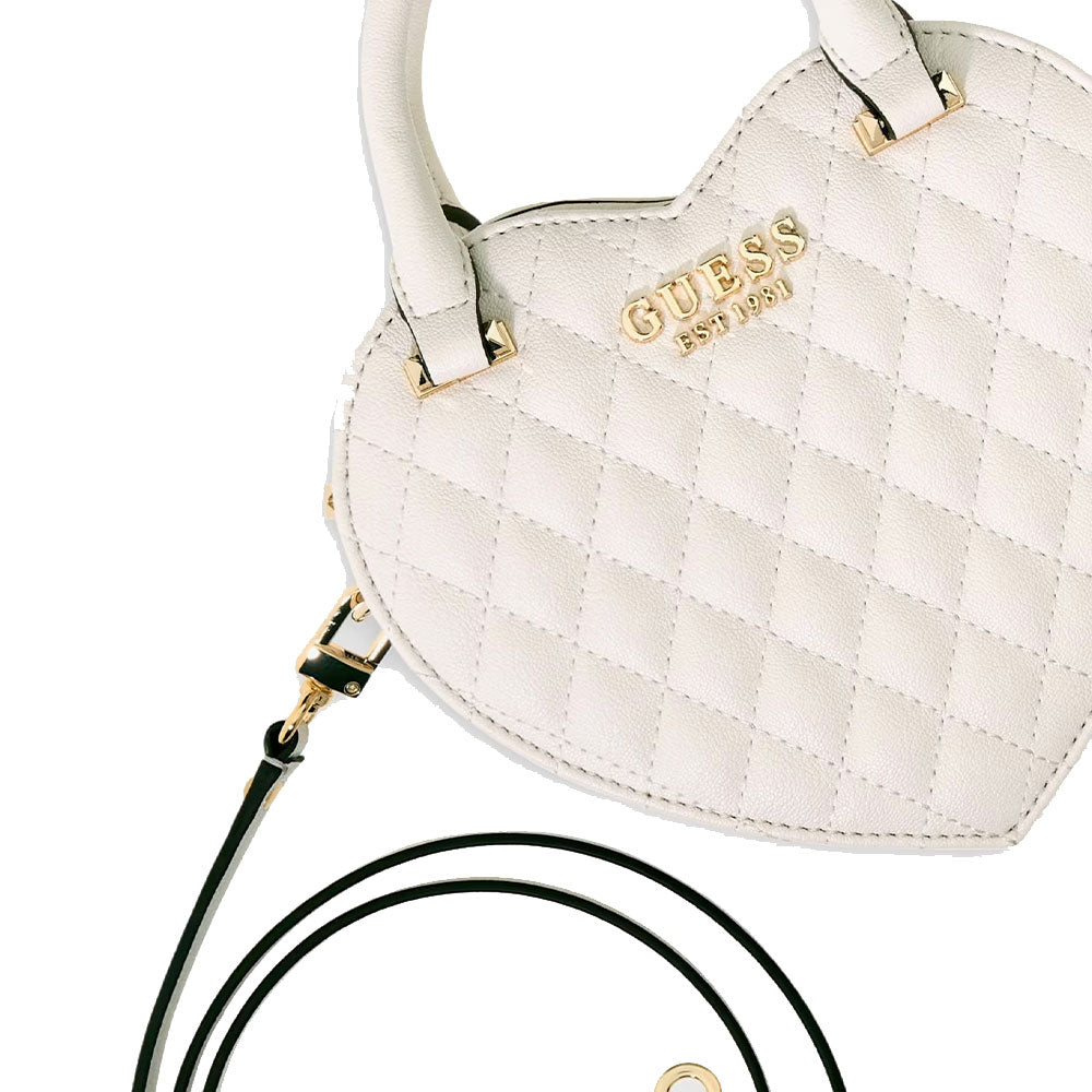Kleine Damen-Henkeltasche GUESS Modell Atabey in Herzform in Off White